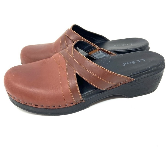 L L Bean Womens Brown Leather Clogs Mules Slip-On Shoes Made In Brazil 40 - Picture 7 of 7